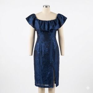 Monique Lhuillier Off The Shoulder Metallic Fil Coupe Midi Dress Size 12